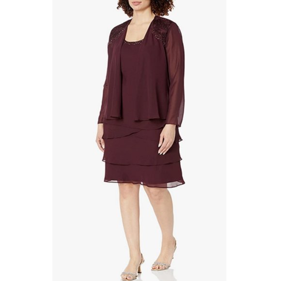 S.L. Fashions Women's Mother of The Bride Two Piece Beaded Jacket Dress Fig 14 - Picture 1 of 6